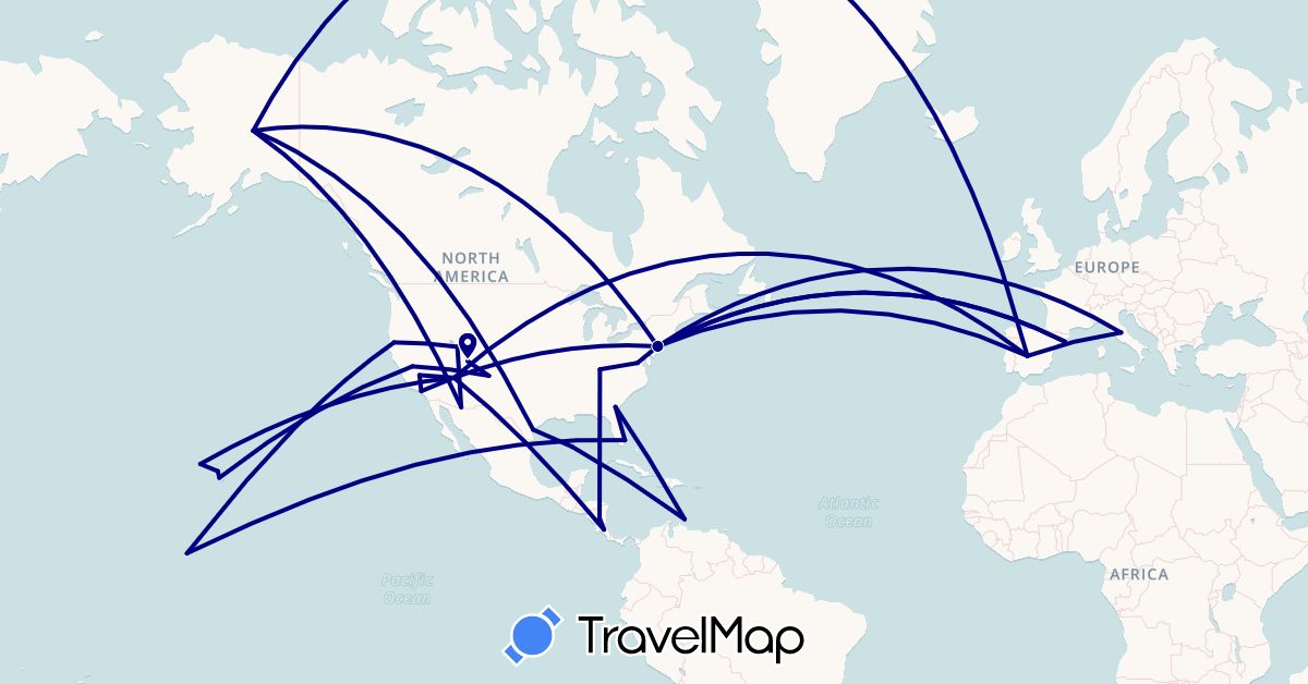 TravelMap itinerary: driving in Costa Rica, Spain, France, Italy, Nicaragua, Netherlands, U.S. Minor Outlying Islands, United States (Europe, North America, Oceania)
